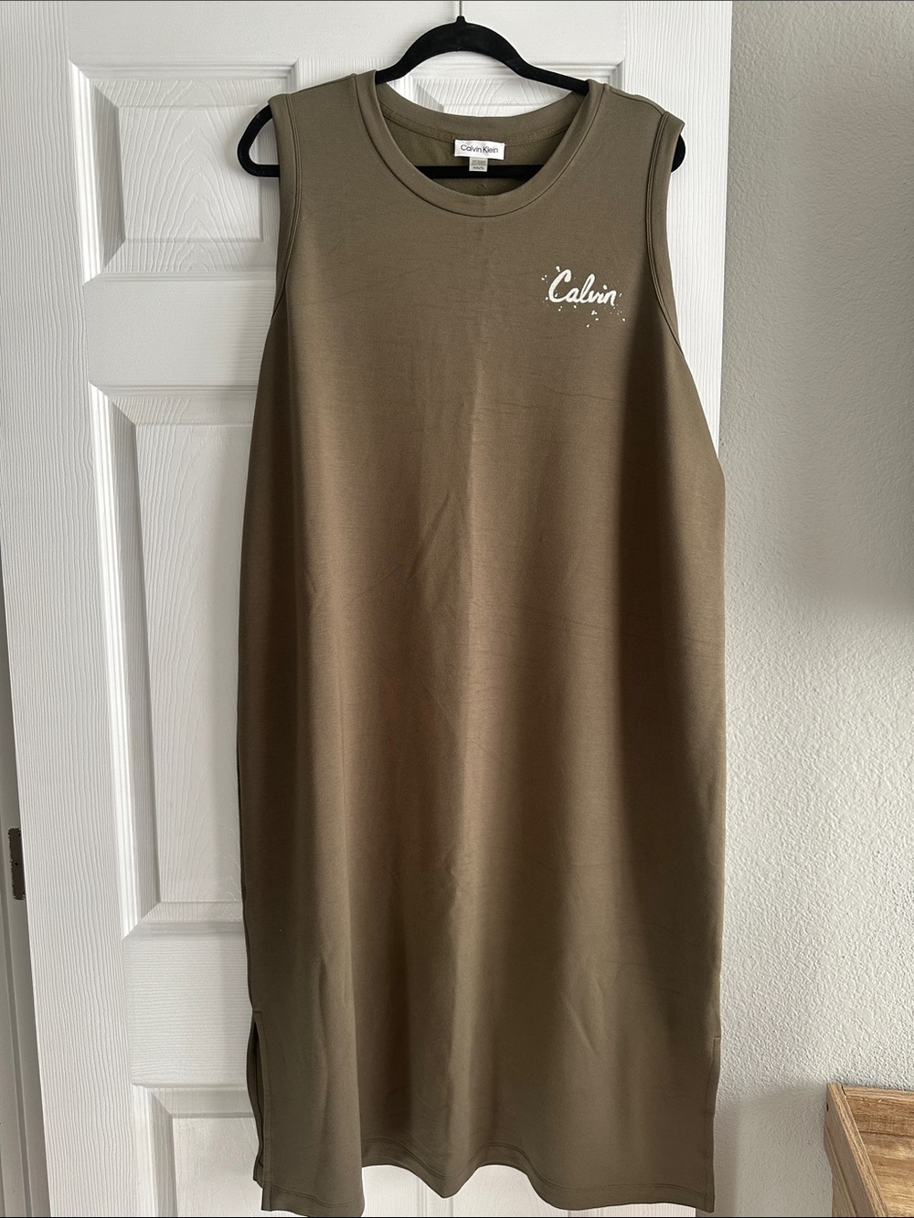 Calvin Klein Olive Green Sleeveless Midi Shift Dress